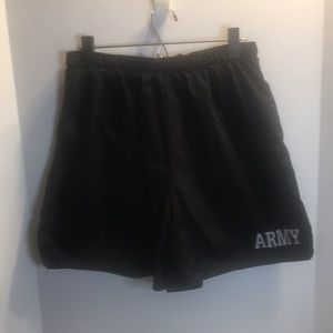 MENS BLACK LINED SWIM TRUNKS SIZE M SPELLOUT ARMY